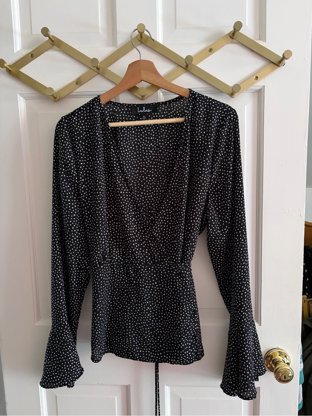 Lulu's Black and White Polka Dot Wrap-Style Blouse